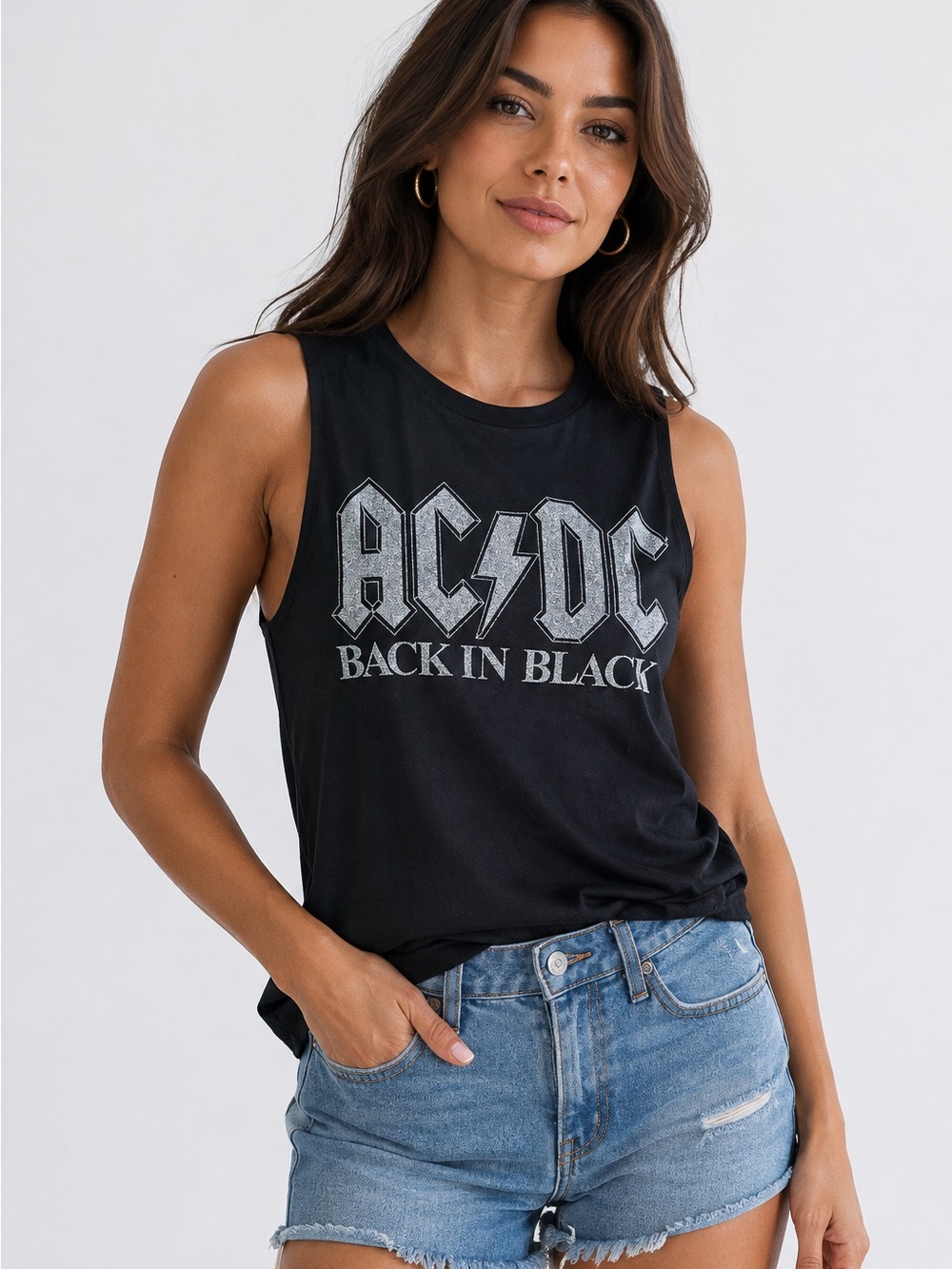 AC/DC 'Back In Black' Women's Black Graphic Muscle Tank M